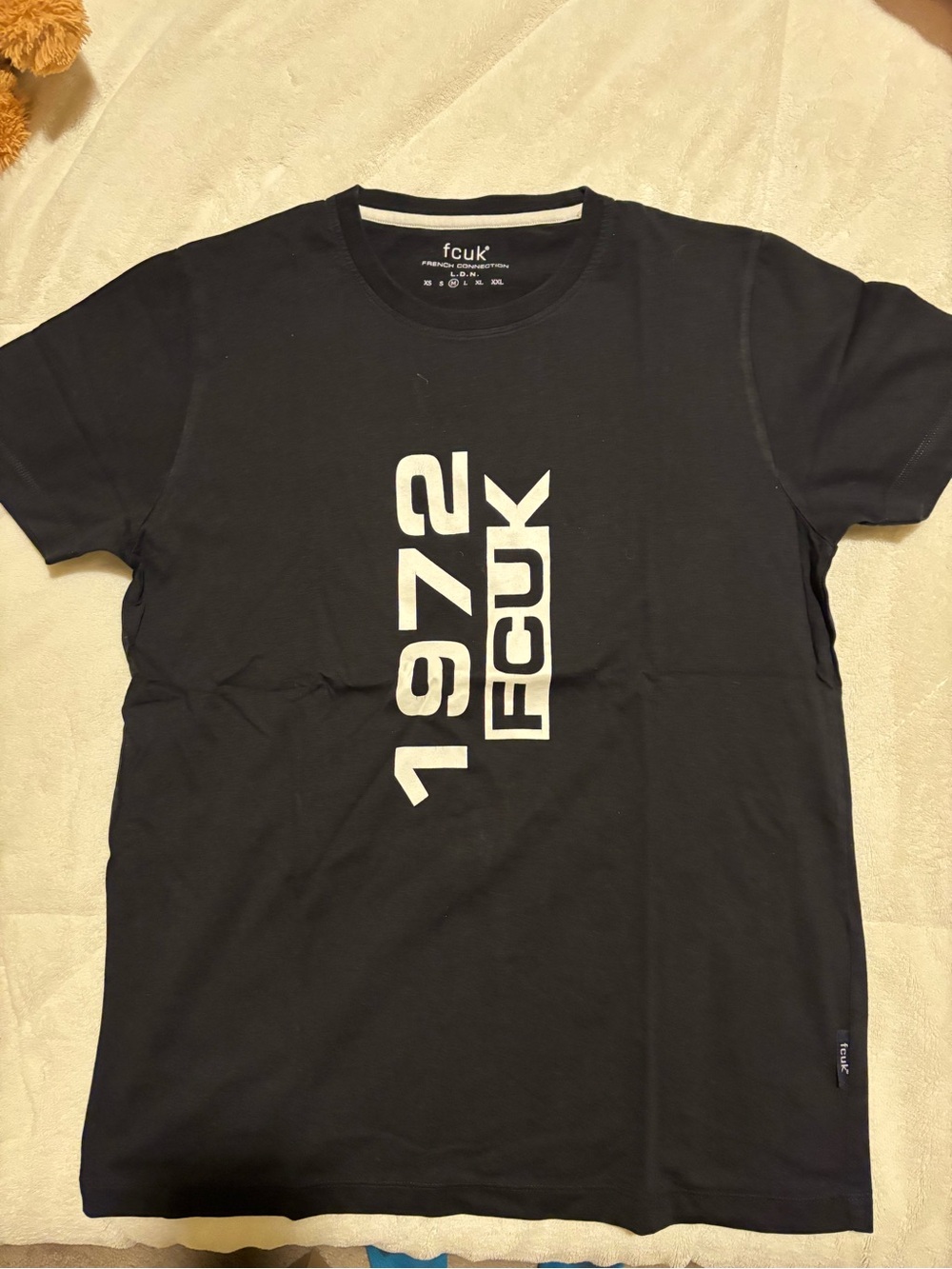 French Connection Black Short-Sleeve Tee with 1972 Vertical Graphic